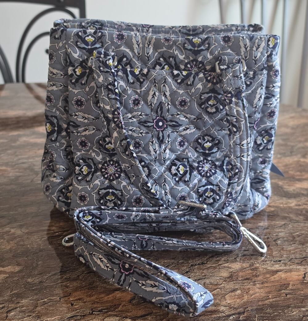 Vera Bradley Triple Compartment Crossbody Gray Floral Quilted Bag